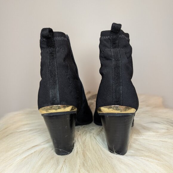 Mark Fisher Black Suede Heeled Pull-On Booties | Gold Heel Accent | Women's 7.5 - Picture 3 of 9